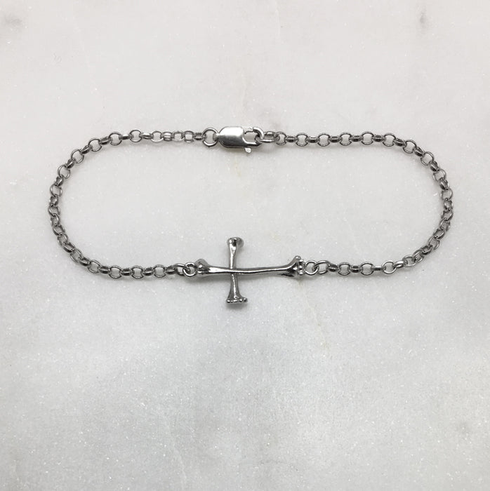 Silver Bone Cross Bracelet