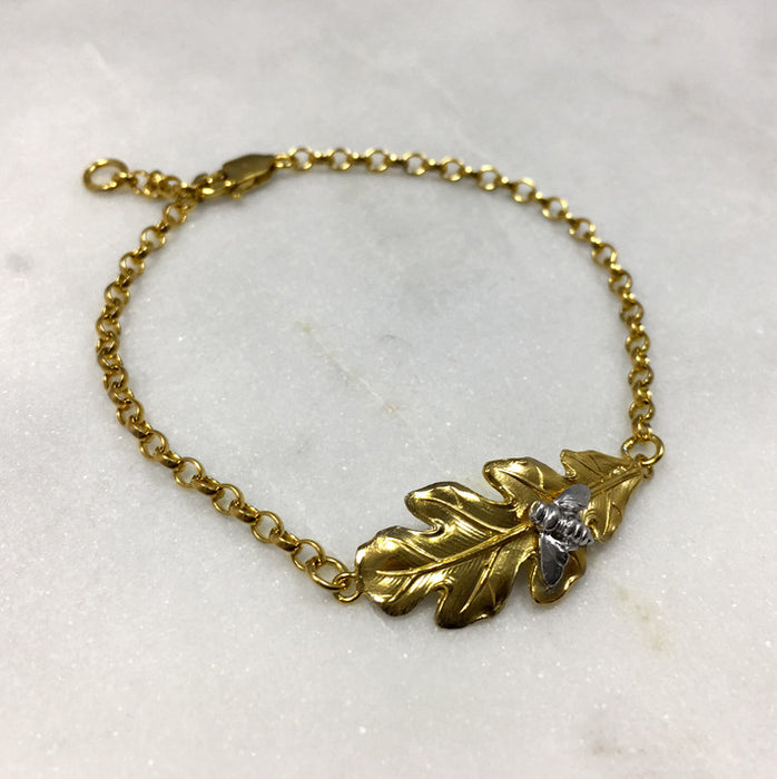 Gold Leaf & Silver Bee Bracelet