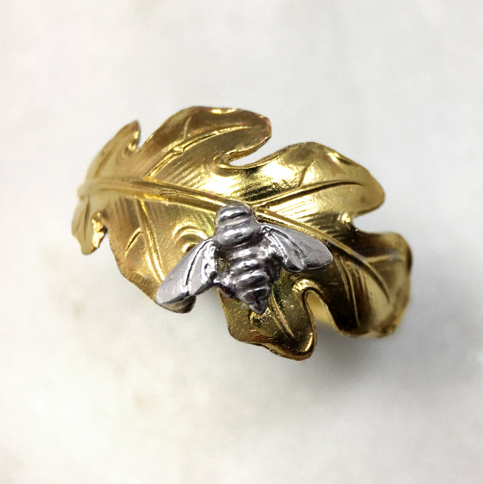 Gold Leaf & Bee Ring