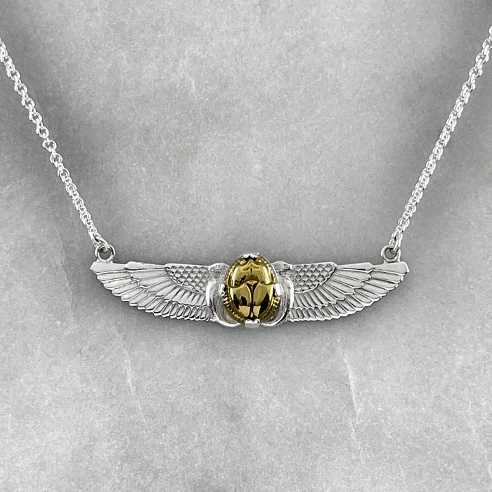 Small Winged Gold Scarab Beetle Necklace