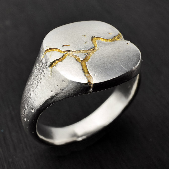 kintsugi silver signet ring