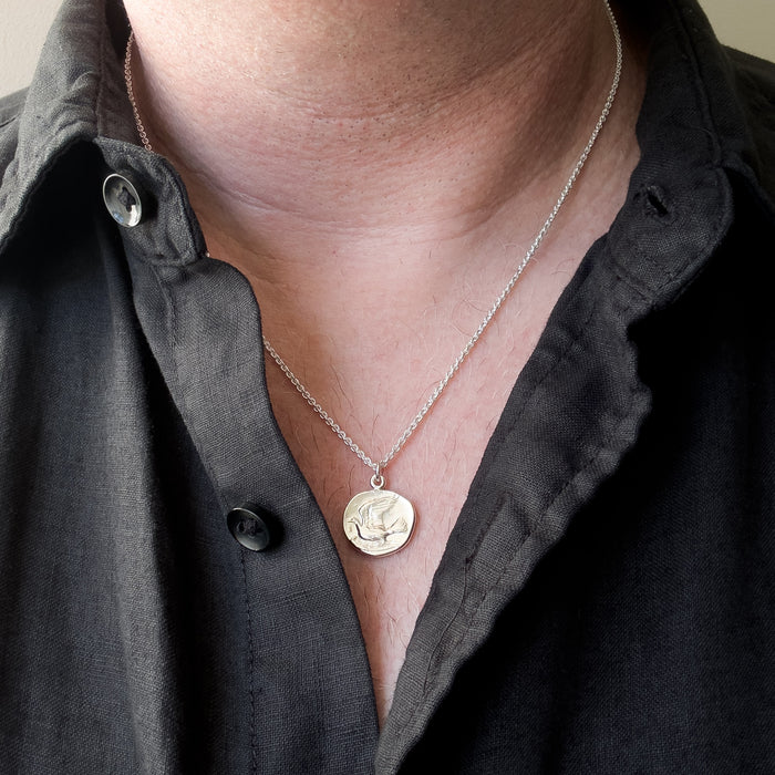 Silver Dove Coin Necklace