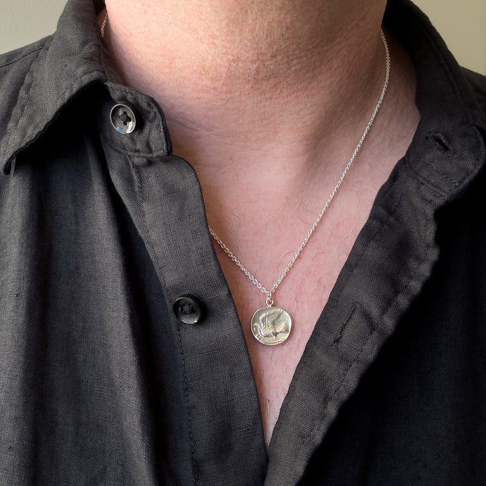 Silver Dove Coin Necklace