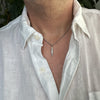 our Silver fish Necklace, Sardine Necklace modelled on a male model.