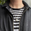 straight on photo of our Solid 925 Sterling Silver three dimensional heart pendant on a male model.