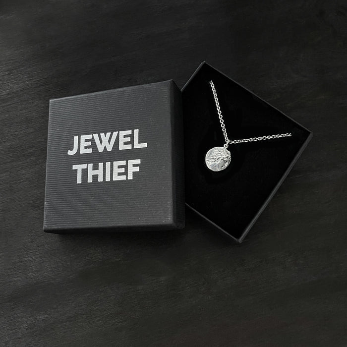 Alexander the Great Ancient Greek coin pendant necklace in a  jewel thief Brighton gift box.