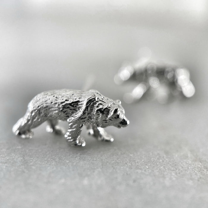 Silver Grizzly Bear Studs