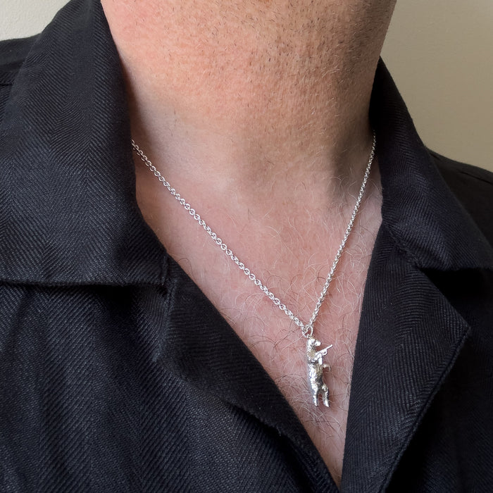 Gun Toting Grizzly Bear Silver Necklace