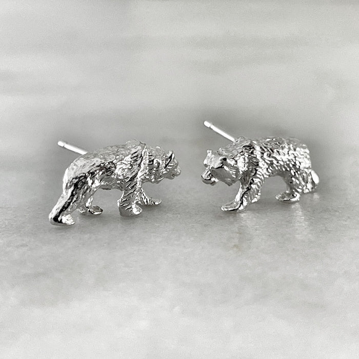 Silver Grizzly Bear Studs