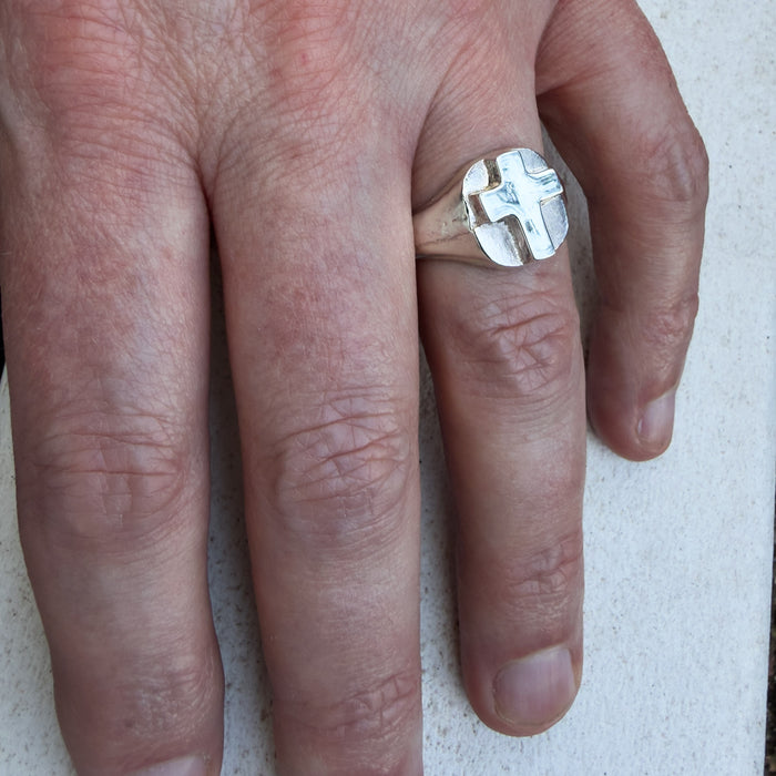 Sterling Silver Cross Signet Ring