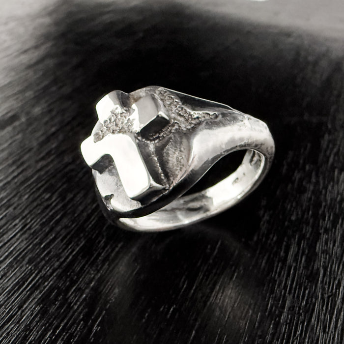 Handmade Cross Signet Ring in 925 Sterling Silver