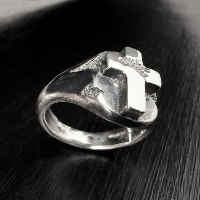 Handmade Cross Signet Ring in 925 Sterling Silver