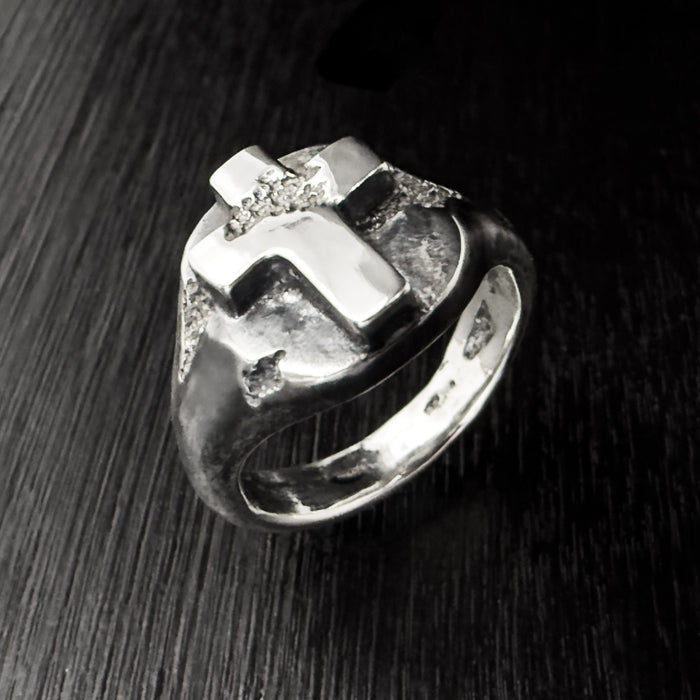 Handmade Cross Signet Ring in 925 Sterling Silver
