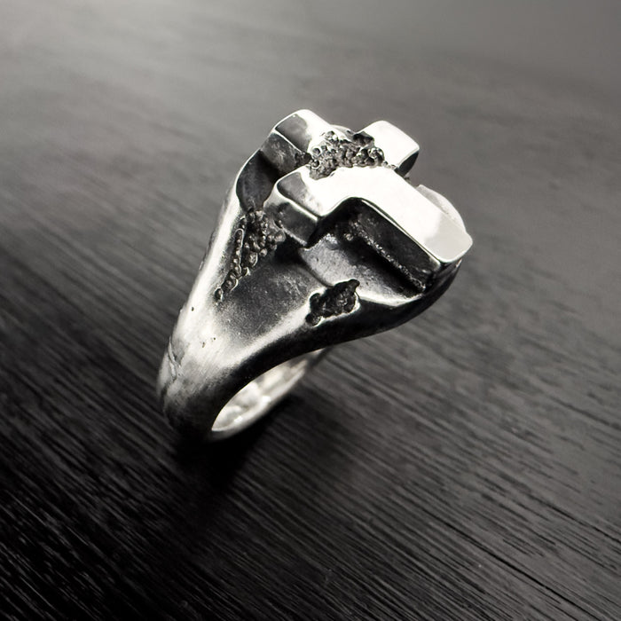 Handmade Cross Signet Ring in 925 Sterling Silver
