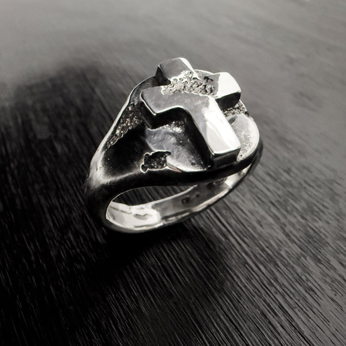 Handmade Cross Signet Ring in 925 Sterling Silver