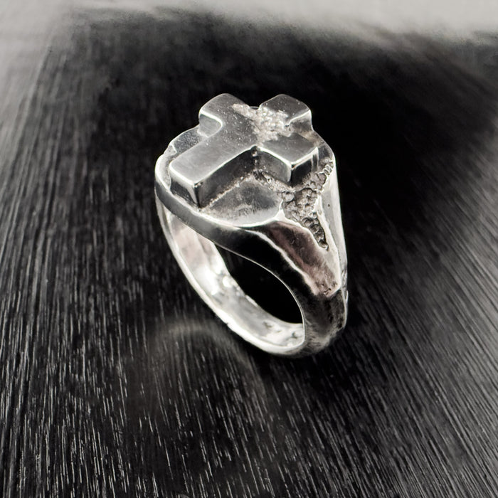 Handmade Cross Signet Ring in 925 Sterling Silver