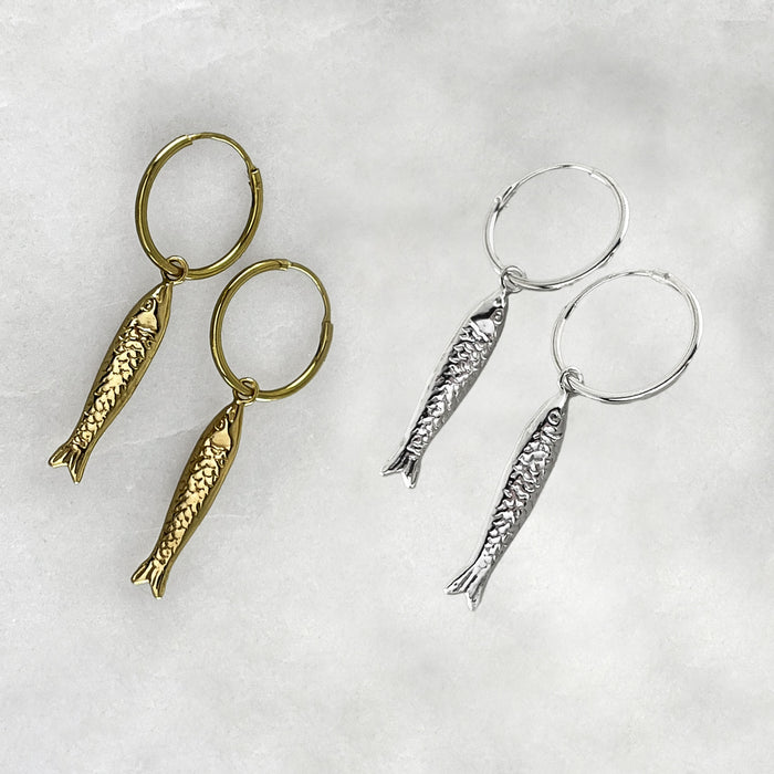 Fish Drop Hoop Earrings