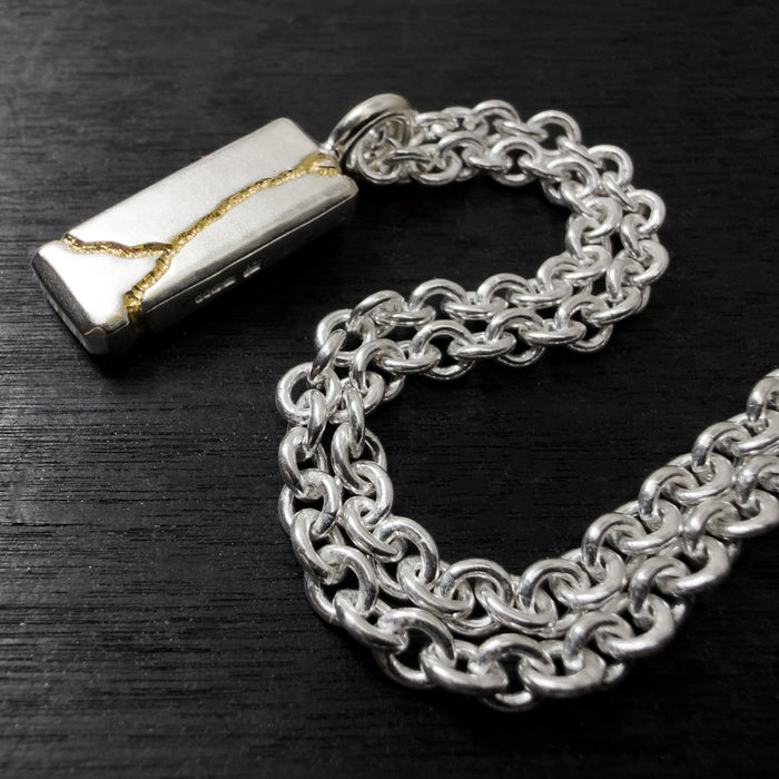 Handmade Kintsugi Sterling Silver Tag Pendant