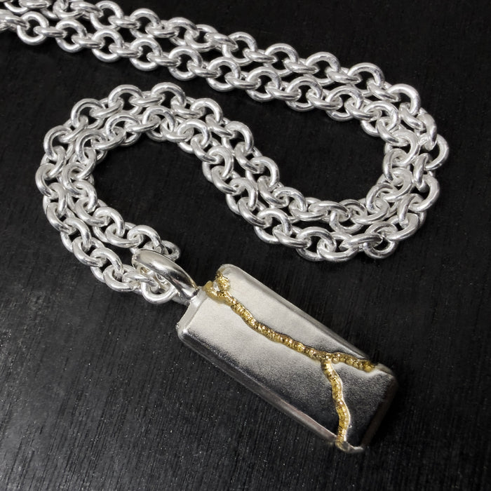 Handmade Kintsugi Sterling Silver Tag Pendant