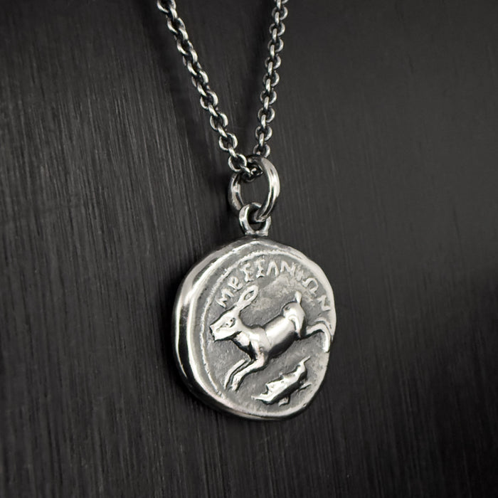 Octopus & Hare Oxidised Silver Coin Necklace