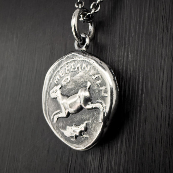 Octopus & Hare Oxidised Silver Coin Necklace
