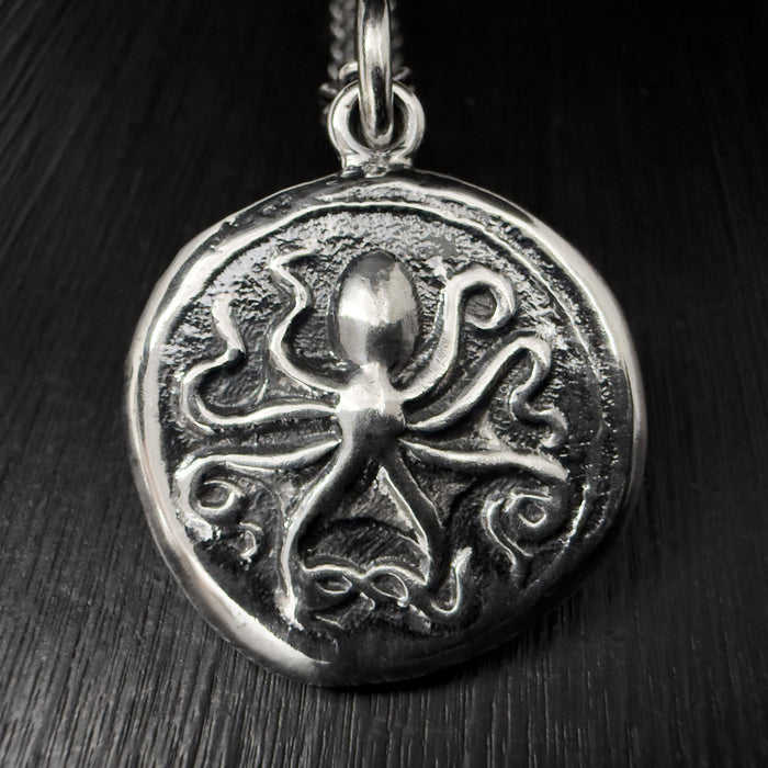 Octopus & Hare Oxidised Silver Coin Necklace