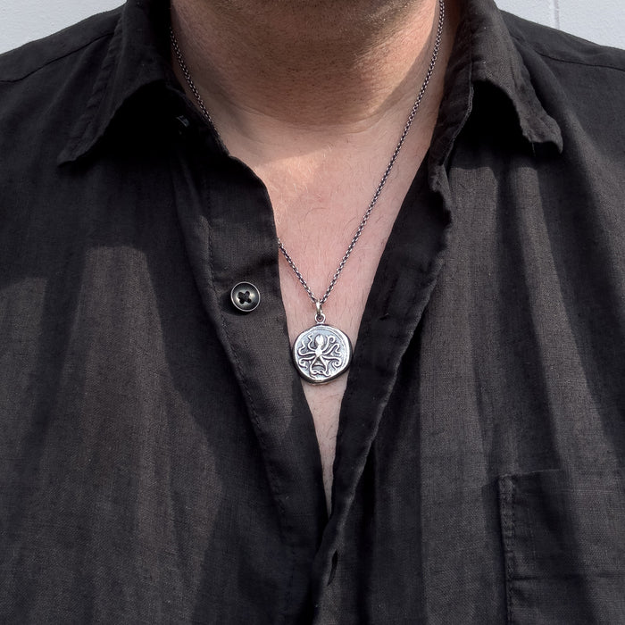 Octopus & Hare Oxidised Silver Coin Necklace