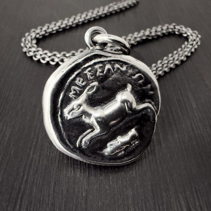Octopus & Hare Oxidised Silver Coin Necklace