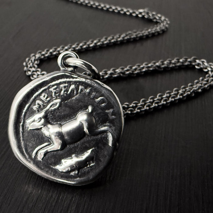 Octopus & Hare Oxidised Silver Coin Necklace