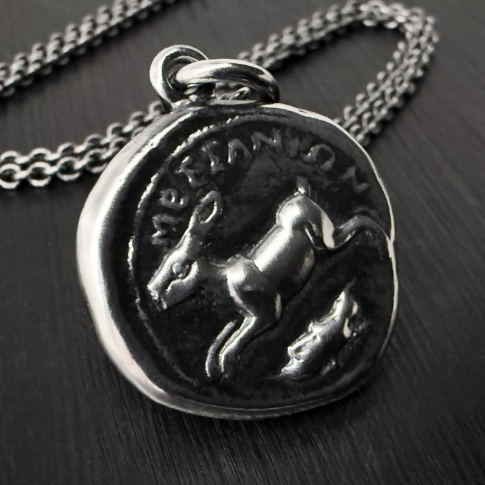 Octopus & Hare Oxidised Silver Coin Necklace