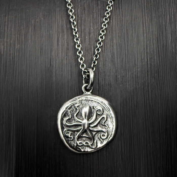 Octopus & Hare Oxidised Silver Coin Necklace