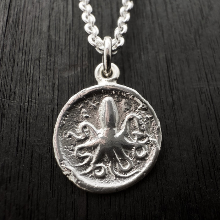 Silver Octopus Coin Necklace