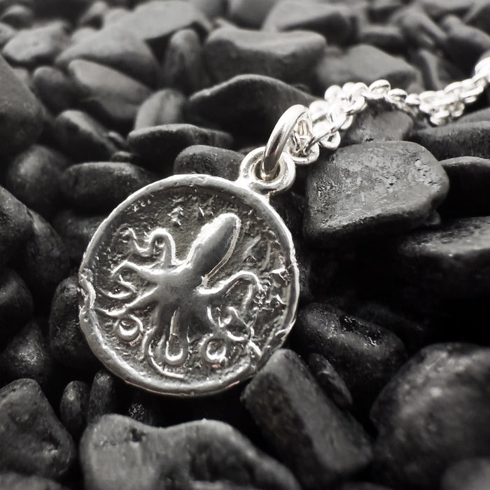 Silver Octopus Coin Necklace