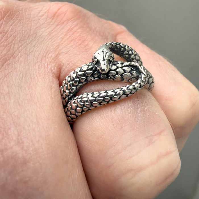 Oxidised Sterling Silver Snake Ring