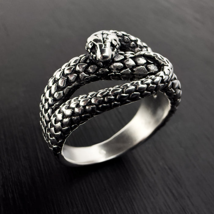 Oxidised Sterling Silver Snake Ring