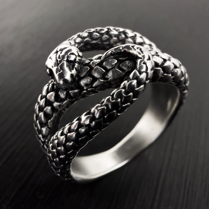 Oxidised Sterling Silver Snake Ring