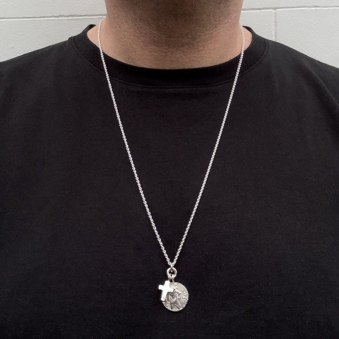 Sterling Silver St Christopher & Cross Necklace