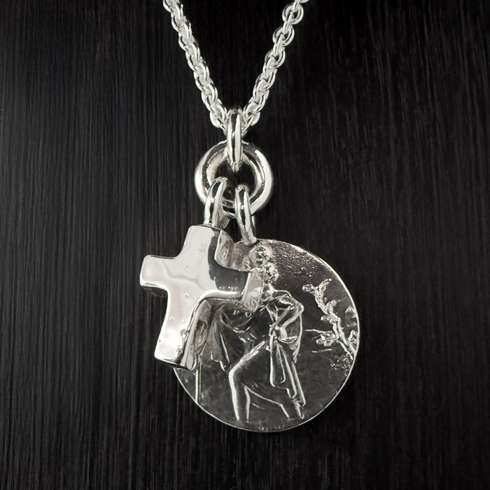Sterling Silver St Christopher & Cross Necklace