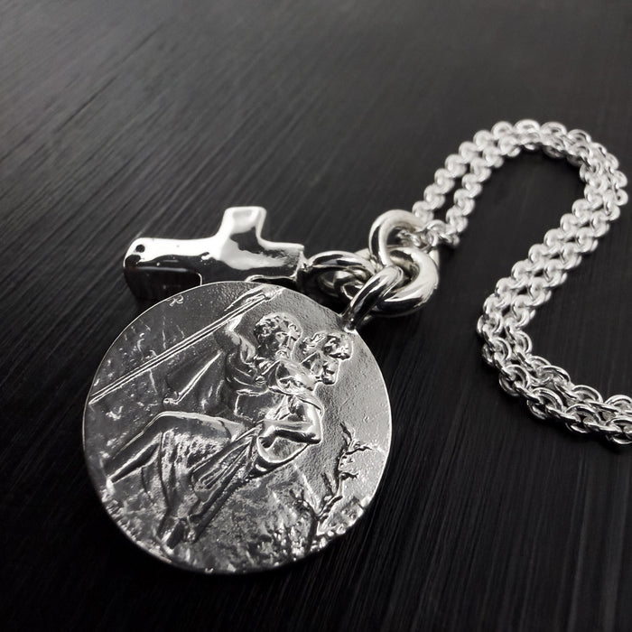 Sterling Silver St Christopher & Cross Necklace