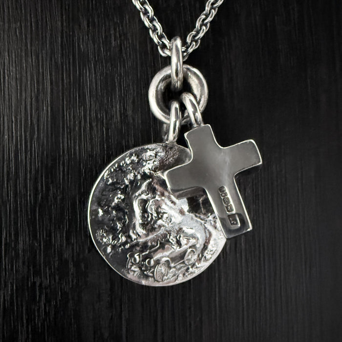 Oxidised Sterling Silver St Christopher & Cross Necklace
