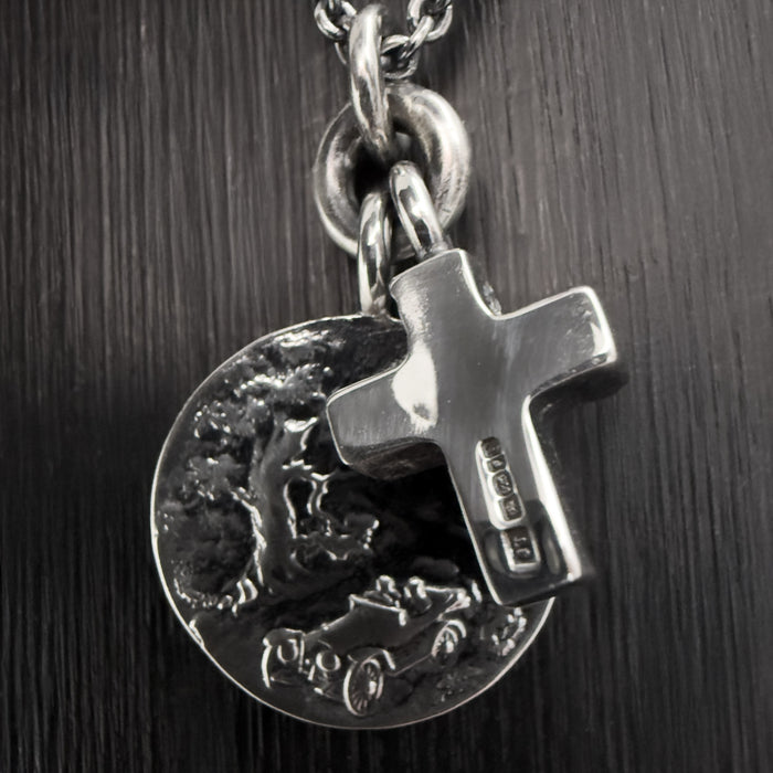 Oxidised Sterling Silver St Christopher & Cross Necklace