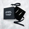 silver sardine fish hook earrings shown in the jewel thief Brighton gift box.