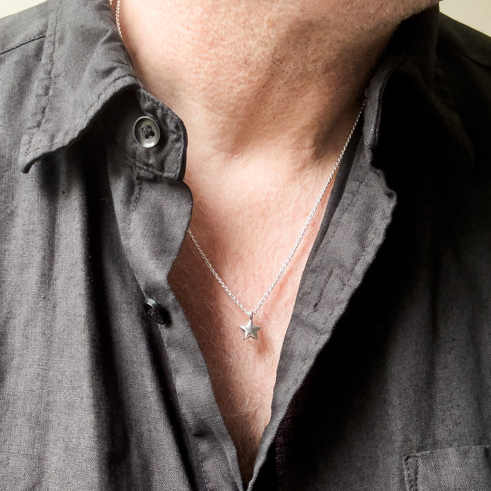 Tiny Rustic Silver Star Necklace