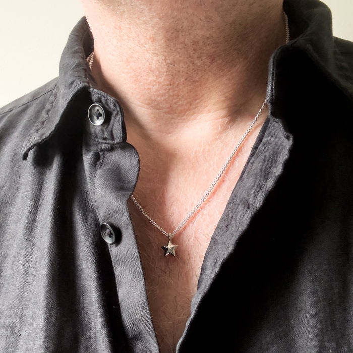Tiny Rustic Silver Star Necklace