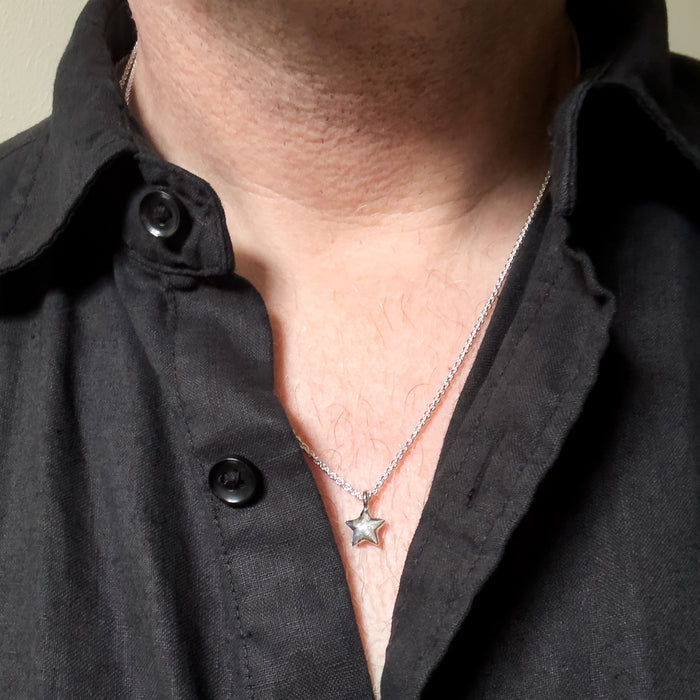 Tiny Rustic Silver Star Necklace
