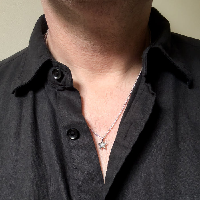 Tiny Rustic Silver Star Necklace