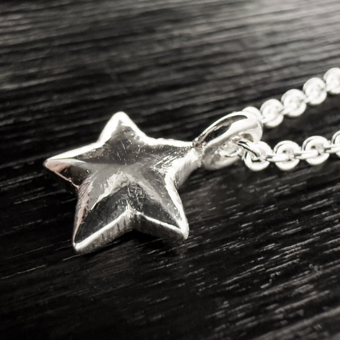 Tiny Rustic Silver Star Necklace