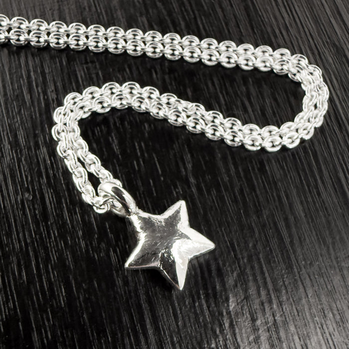 Tiny Rustic Silver Star Necklace