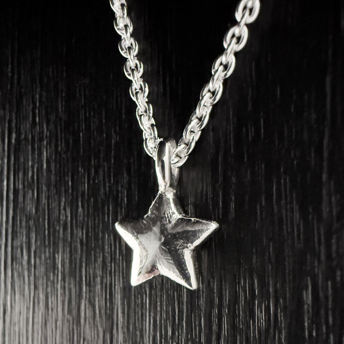 Tiny Rustic Silver Star Necklace