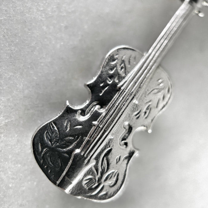 Oxidised / Silver Engraved Violin Necklace